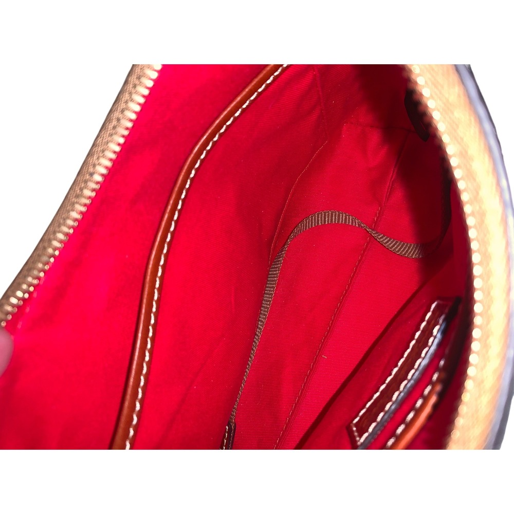 Dooney & Bourke Black Pebbled Leather Shoulder Bag Tan Trim Gold Logo Plaque - Picture 10 of 12